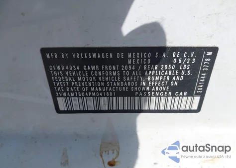 2023 Volkswagen Jetta 1.5T S из США, поврежденный, VIN 3VW4M7BU4PM041881